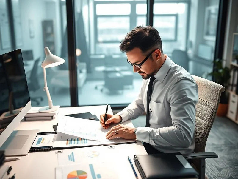 A person writing a Business Report at a desk