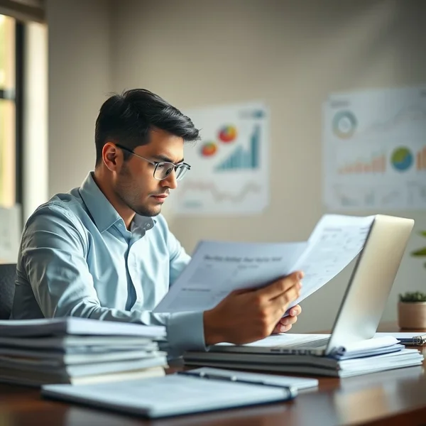 Een persoon schrijft een Business Report aan een bureau