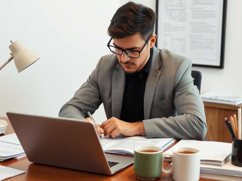 A person writing a Business Report at a desk