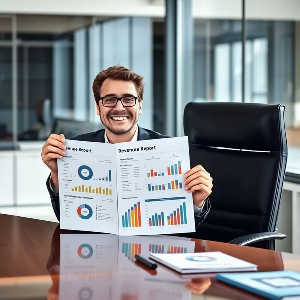 A professional Revenue Report on a desk