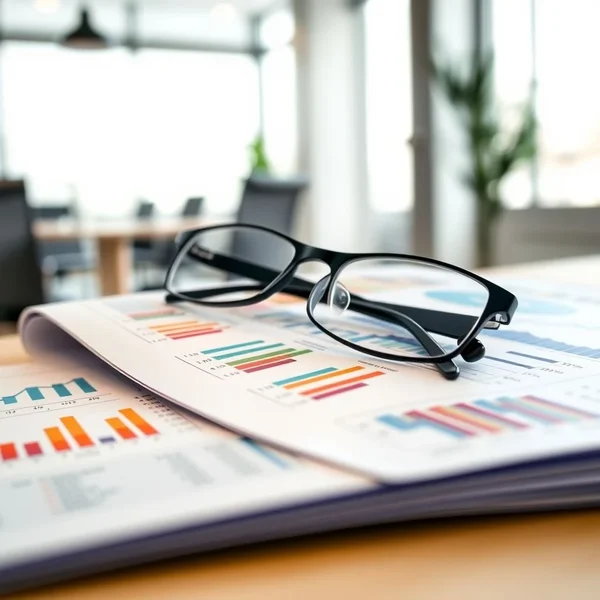 Un professionnel analysant un graphique financier dans un Rapport Annuel
