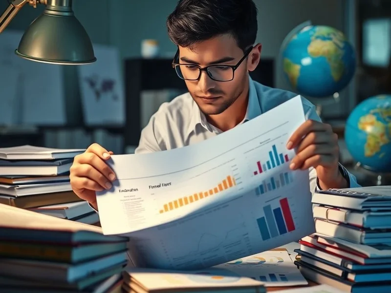 Seorang profesional menganalisis grafik keuangan dalam Annual Report