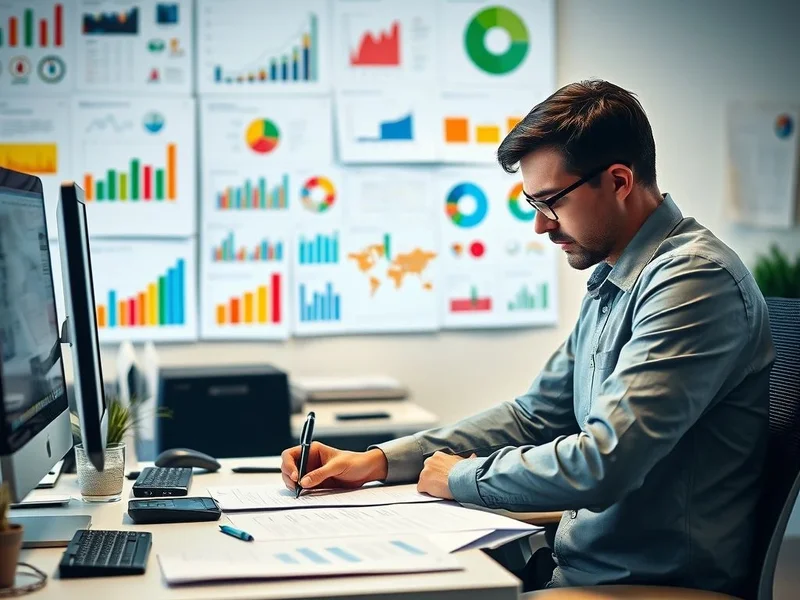 A person writing a Business Report at a desk