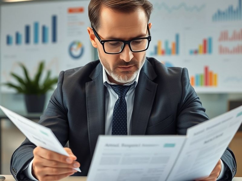 ผู้เชี่ยวชาญกำลังวิเคราะห์กราฟการเงินใน Annual Report