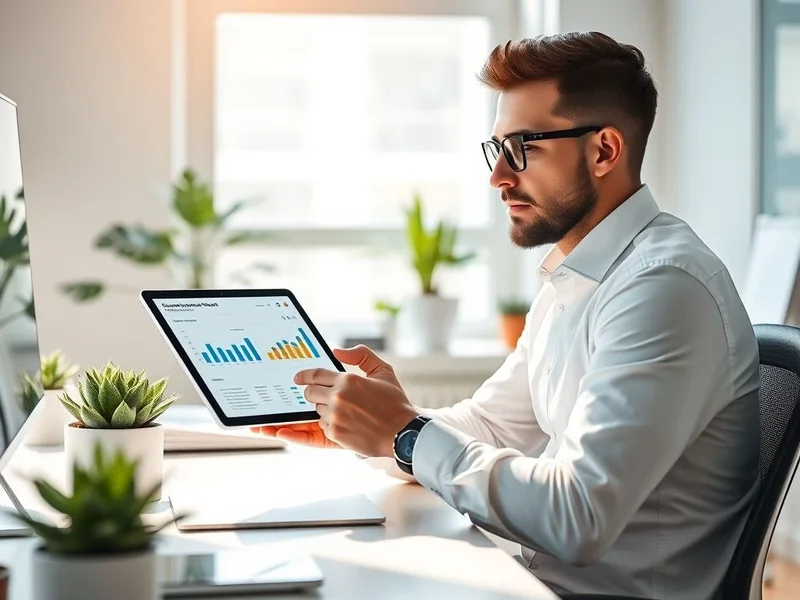 Seorang profesional meninjau Performance Report di tablet