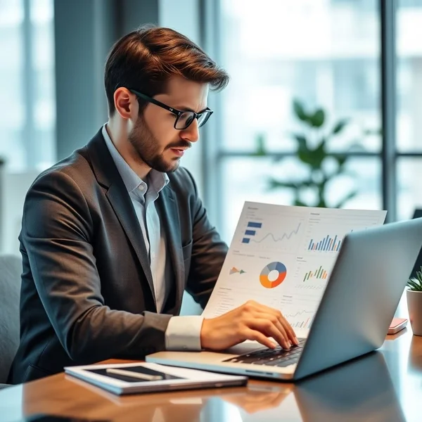 A professional writing an Operational Report on a laptop