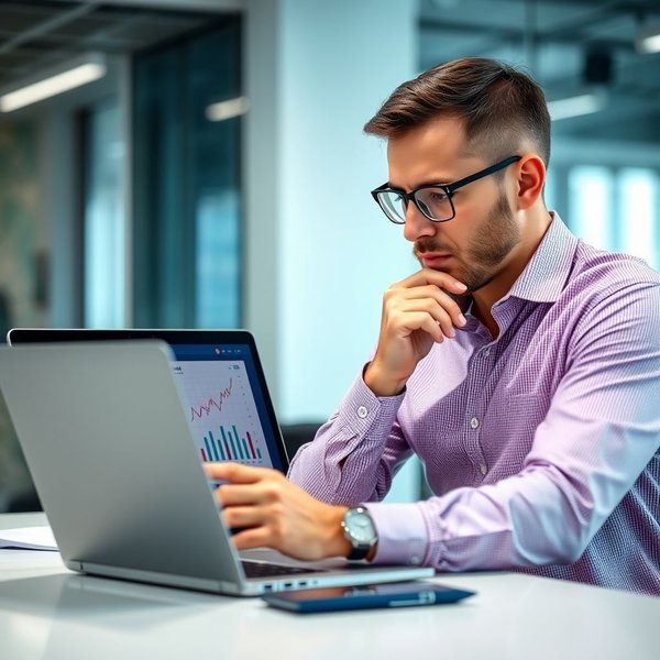 Um profissional escrevendo um Operational Report em um laptop