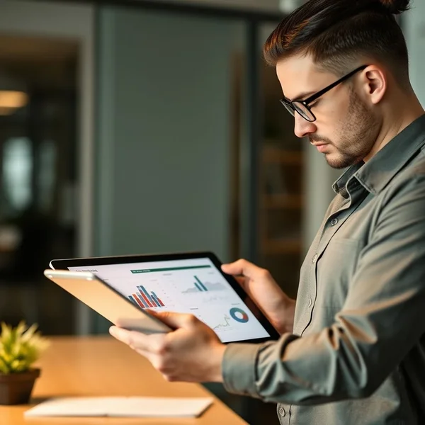 A professional reviewing a Performance Report on a tablet