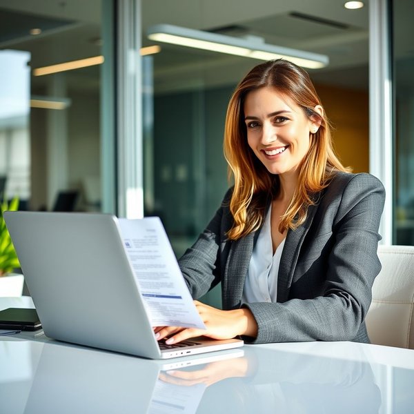 A professional writing an Executive Summary on a laptop