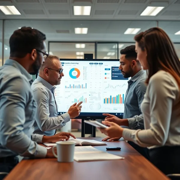 A professional presenting a Strategic Report in a meeting