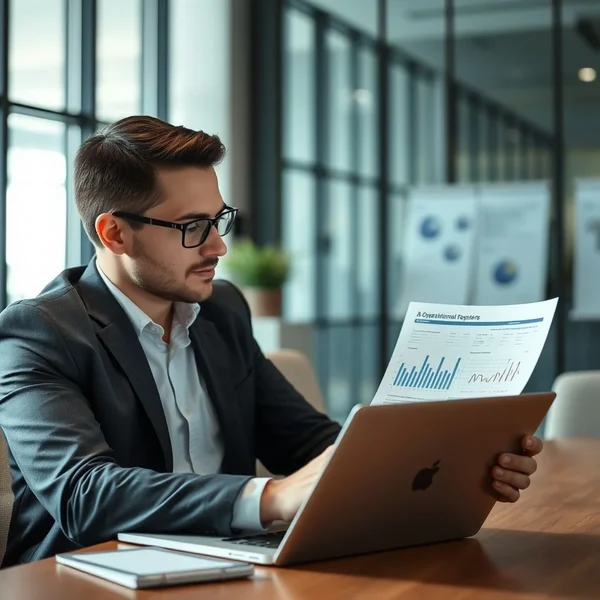 A professional writing an Operational Report on a laptop