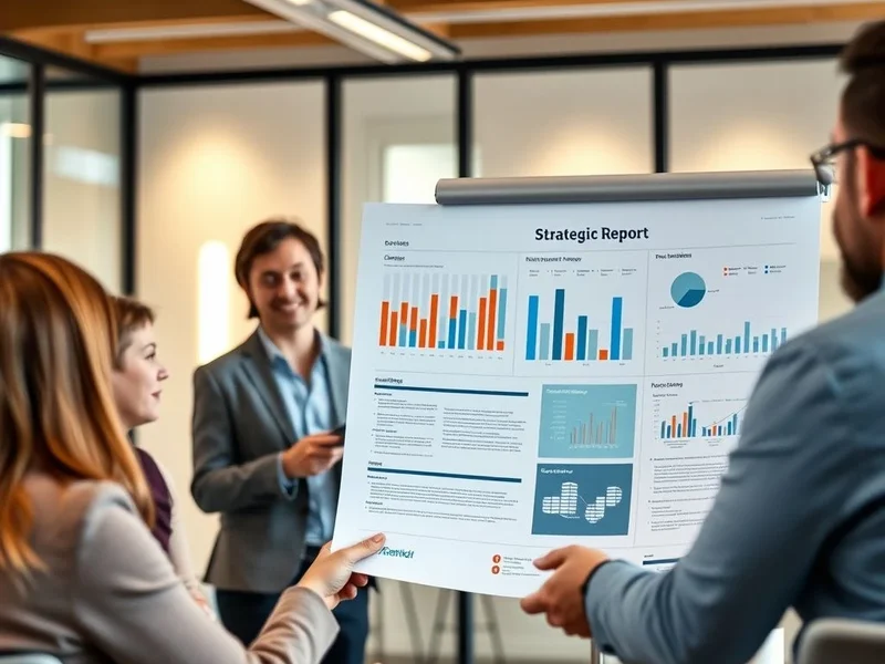 Seorang profesional mempresentasikan Strategic Report dalam sebuah rapat