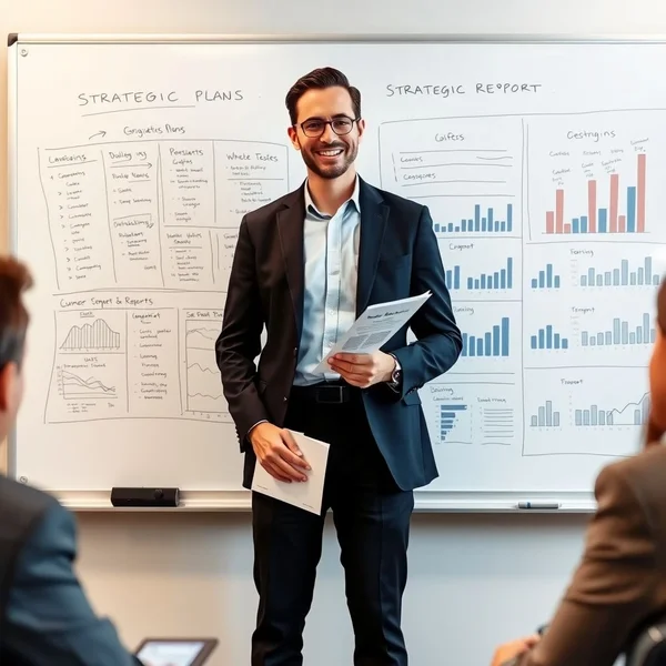 Un professionnel présentant un Strategic Report lors d’une réunion
