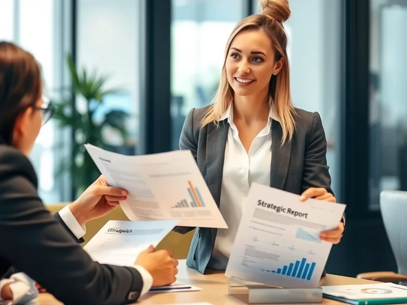 Um profissional apresentando um Strategic Report em uma reunião