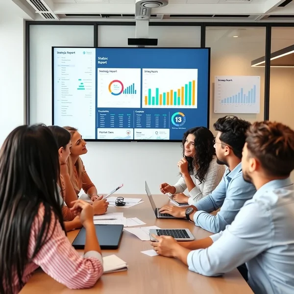 Bir toplantıda Strategic Report sunan bir profesyonel