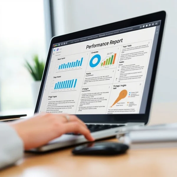 Een professional die een Performance Report bekijkt op een tablet