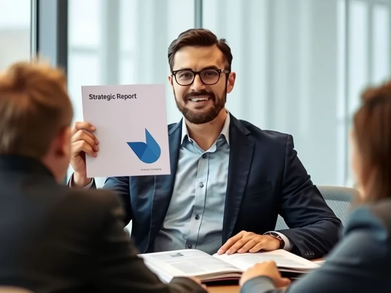 Een professional die tijdens een vergadering een Strategic Report presenteert