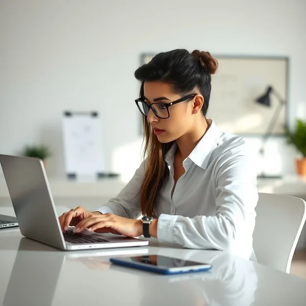 An employee writing a Department Report at their desk