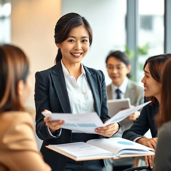 A professional presenting a Strategic Report in a meeting