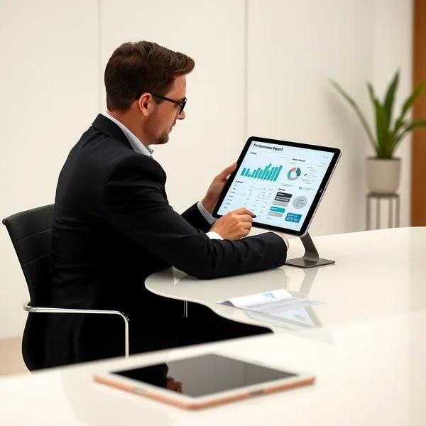 Bir profesyonel bir tablette Performance Report inceliyor