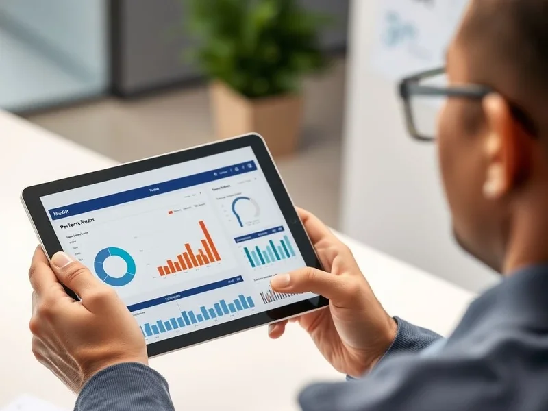 Eine Fachkraft bewertet einen Performance Report auf einem Tablet