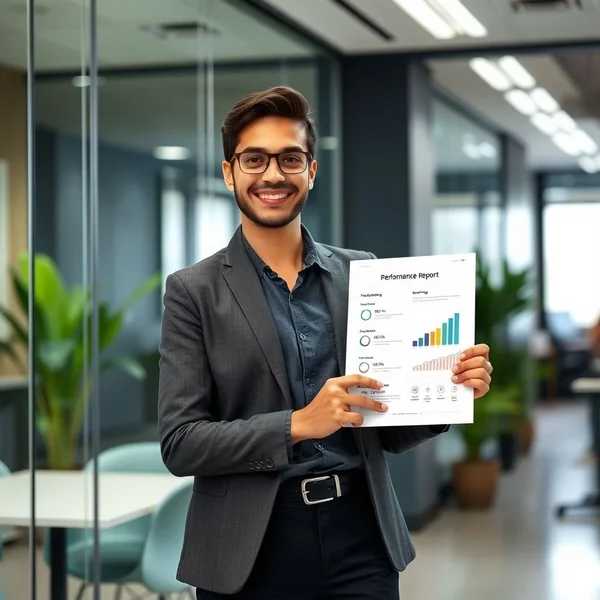 A professional reviewing a Performance Report on a tablet