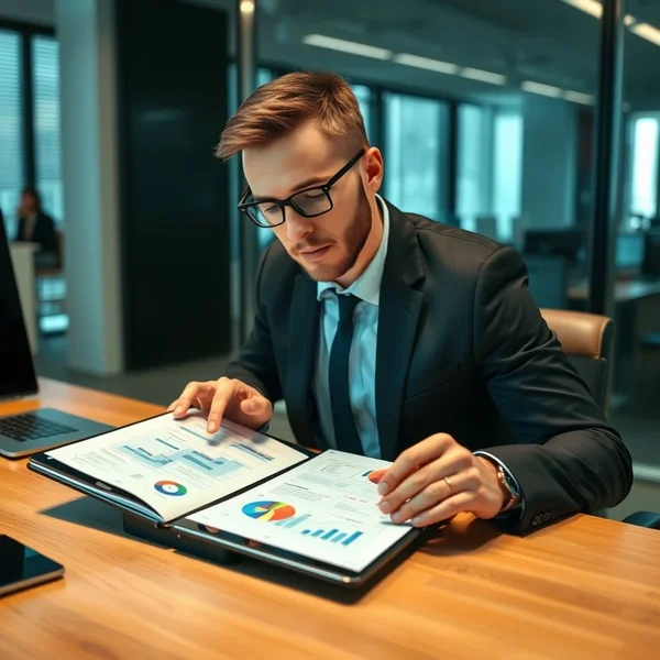 A professional presenting a Strategic Report in a meeting
