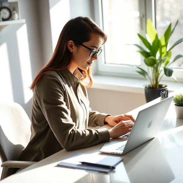 A professional writing an Executive Summary on a laptop