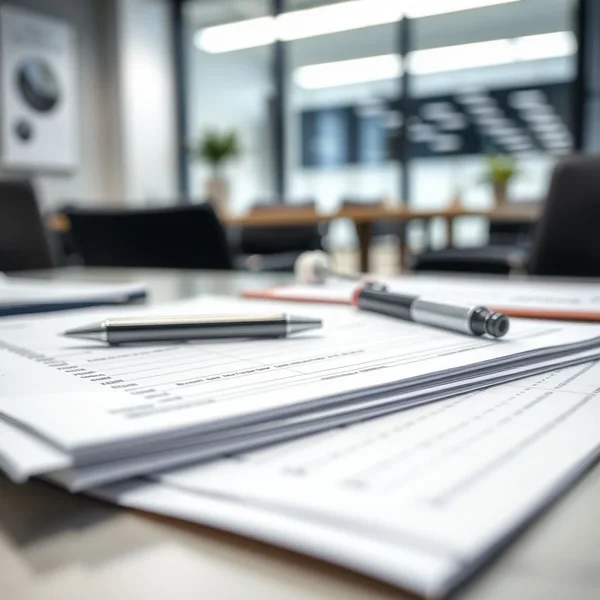 A person professionally writing a Board Meeting Report in an office setting.