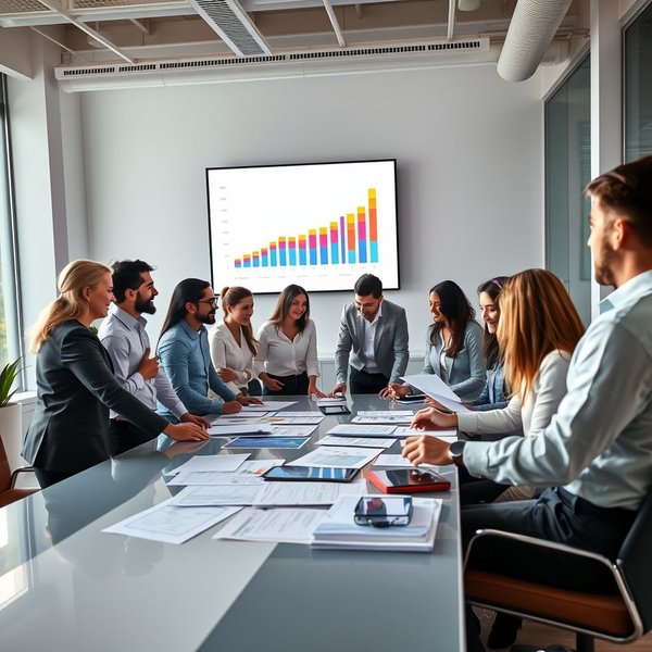 A professional presenting a Shareholder Report in a meeting