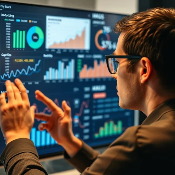Image of a person analyzing charts and graphs for a Productivity Report