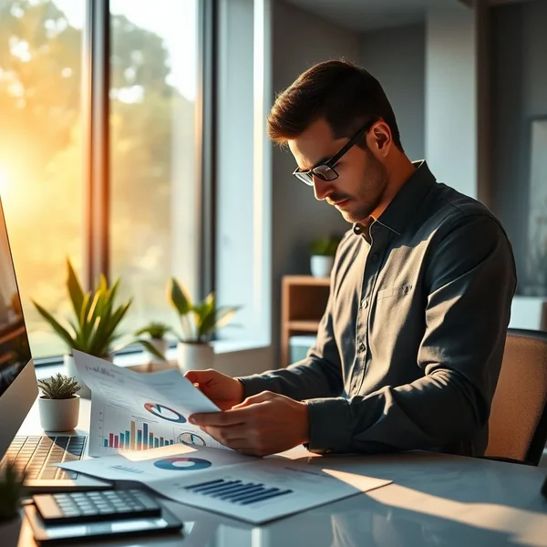 A professional analyzing charts for a Business Risk Report