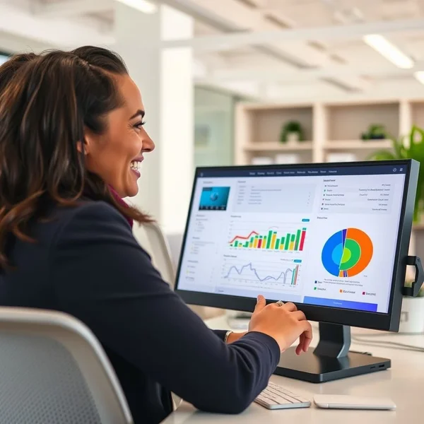 A professional analyzing a Workforce Report chart on a computer