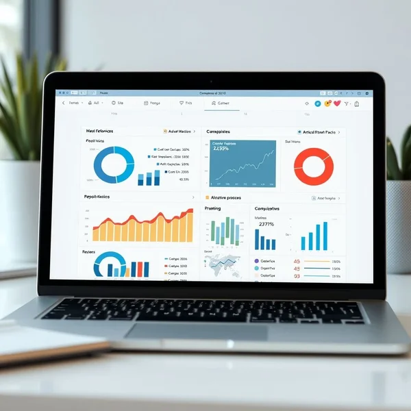 Um relatório KPI limpo e profissional na tela de um computador