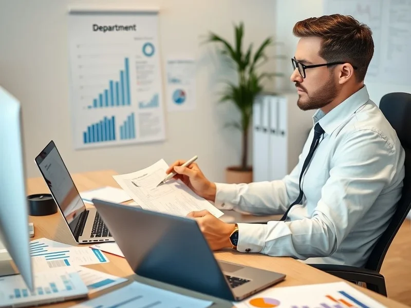 Un dipendente che scrive un Department Report alla sua scrivania