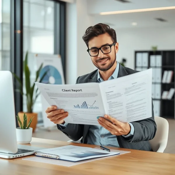 Image of a professional Client Report being reviewed