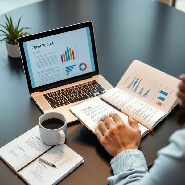 Image of a professional Client Report being reviewed