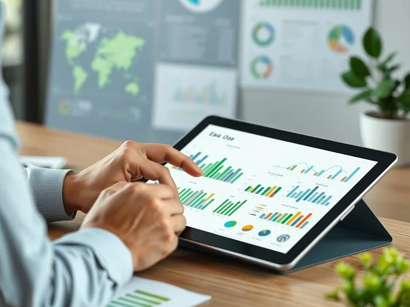 Een professional die grafieken en diagrammen bekijkt voor een Sustainability Report