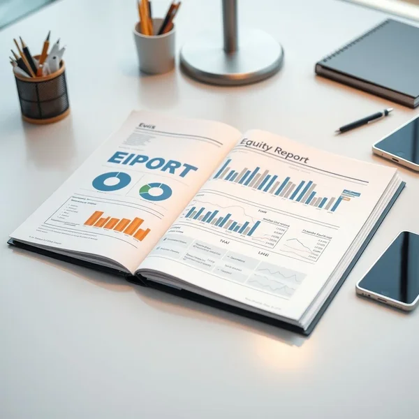 An image showing a professional Equity Report on a desk