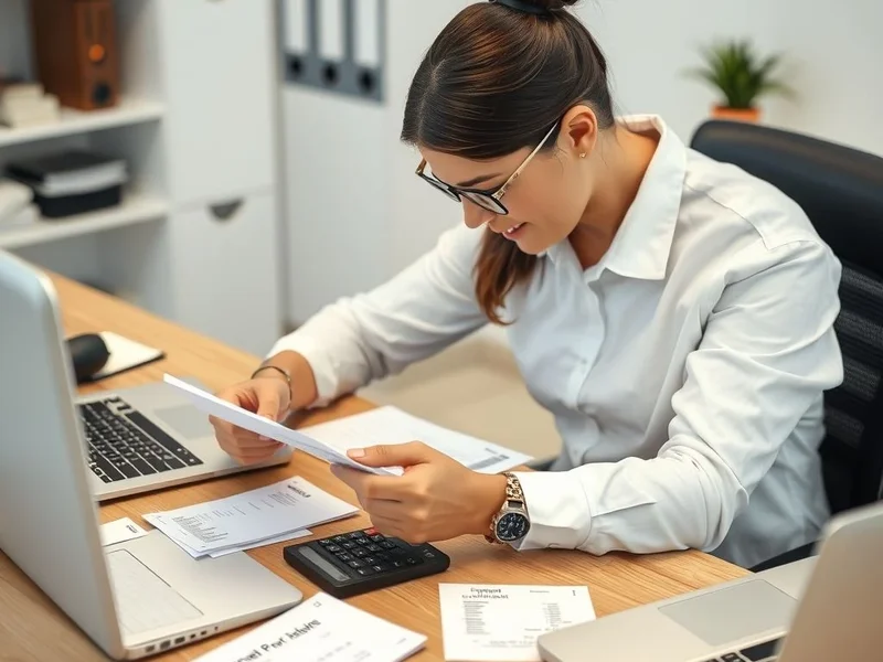 Một người đang điền biểu mẫu Expense Report với các hóa đơn ở bên cạnh