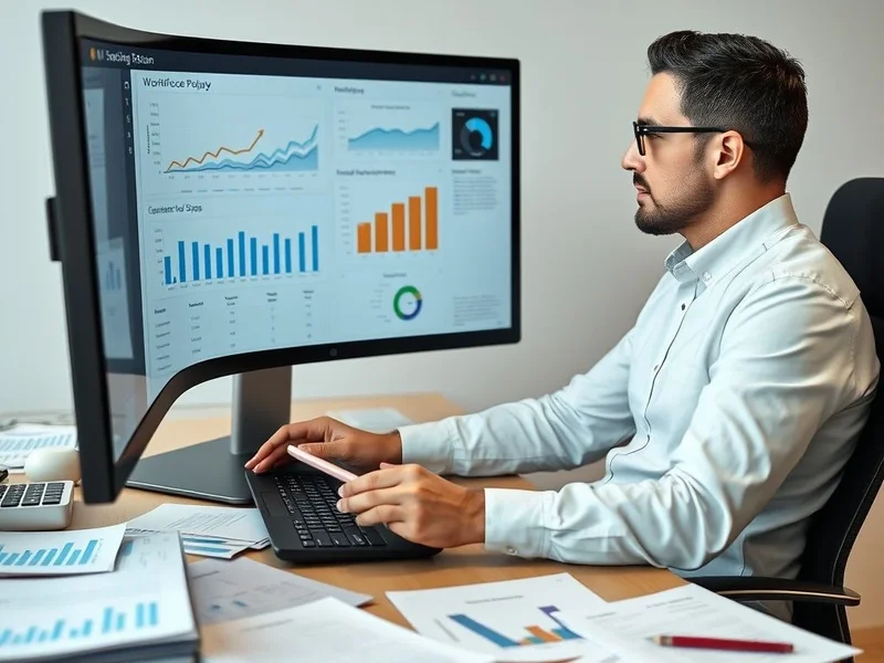 A professional analyzing a Workforce Report chart on a computer