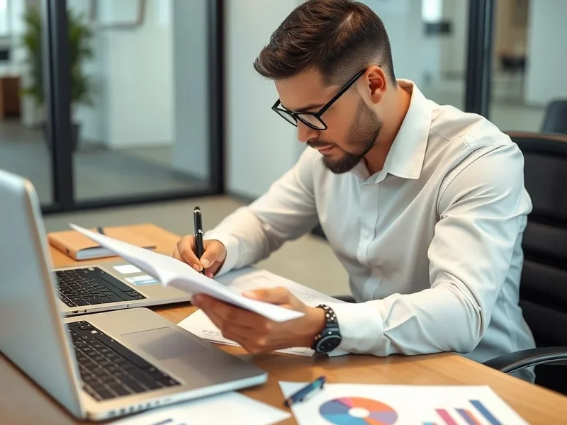 Seorang karyawan menulis Department Report di mejanya