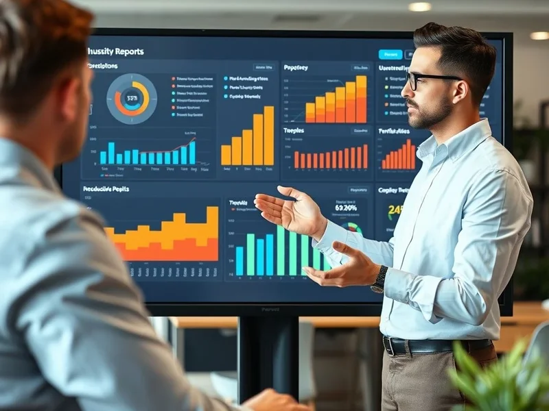 Seorang analis mempresentasikan grafik Growth Report