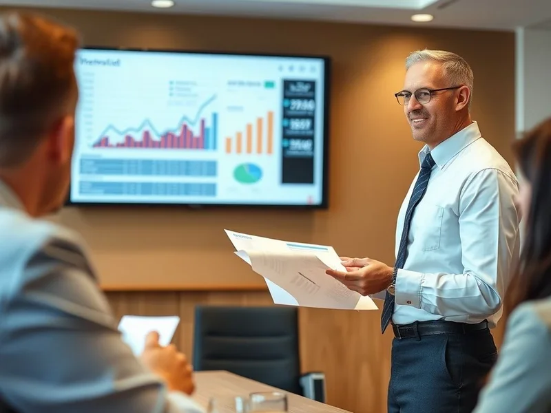 Seorang profesional mempresentasikan Shareholder Report dalam sebuah rapat