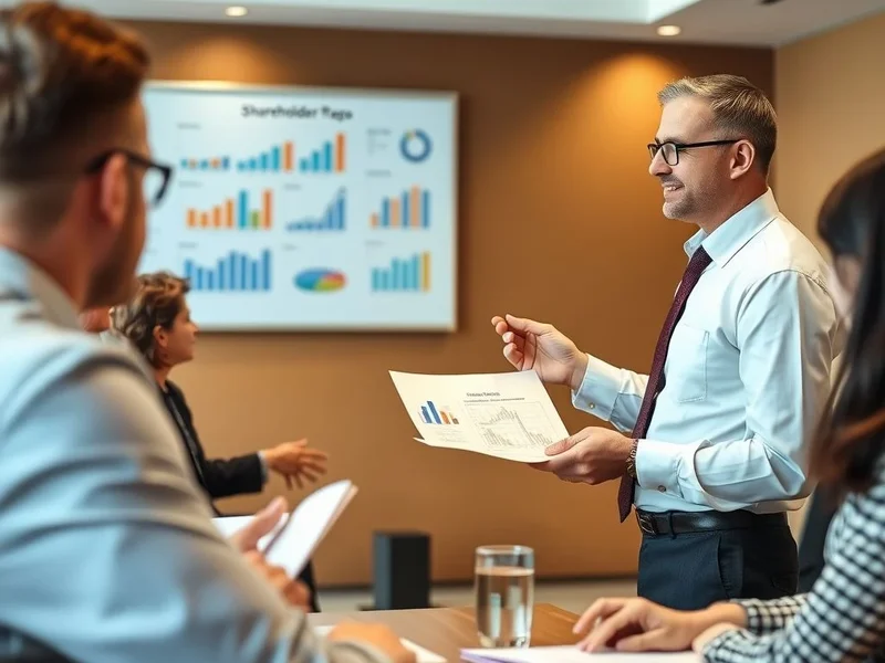 A professional presenting a Shareholder Report in a meeting