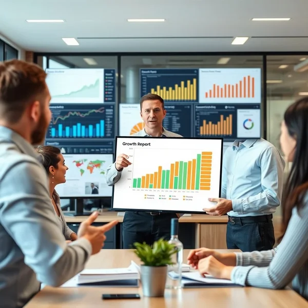 Un analista che presenta un grafico di Growth Report