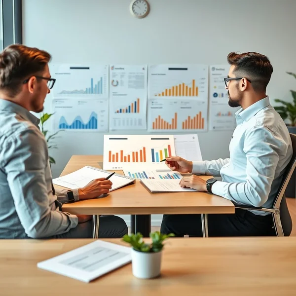 Immagine di una persona che analizza grafici e tabelle per un Productivity Report