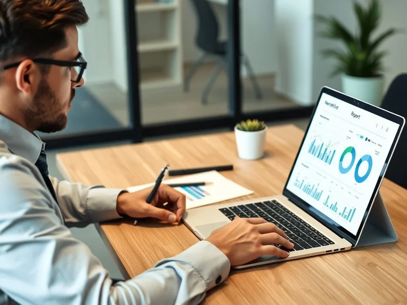 A professional analyzing a Workforce Report chart on a computer