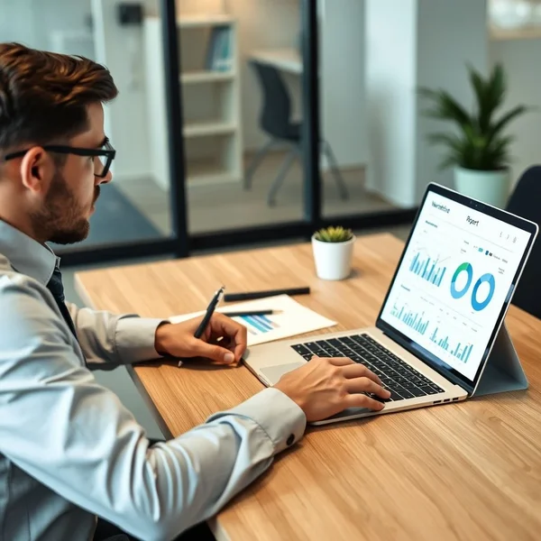 A professional analyzing a Workforce Report chart on a computer