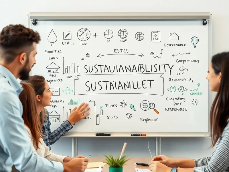 Une équipe d’employés discutant d’un Corporate Responsibility Report sur un tableau blanc